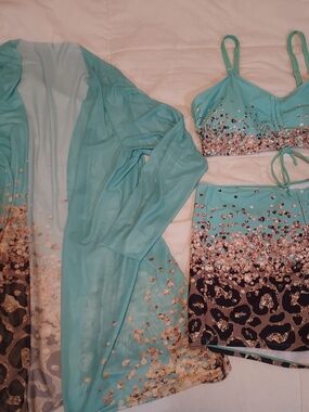 Aqua Floral & Leopard Print Swim Cover-Up Set